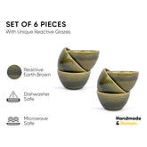 Ceramic Veg Bowls Set Of 6 For Dinner - 220ml Each, Mehndi Ombre | Katori Set - Ceramic Bowls Set | Dessert Bowl Set With Glossy Finish - Ice Cream Bowls